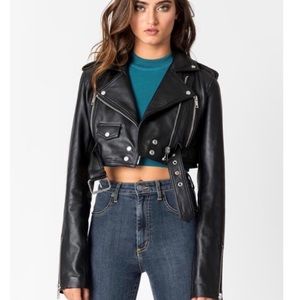 CARMAR Crop Leather Moto Jacket with Belt